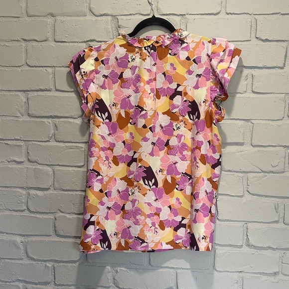 NEW Pleione Floral Ruffle Sleeve Blouse - Pink and Yellow size M - Picture 6 of 6